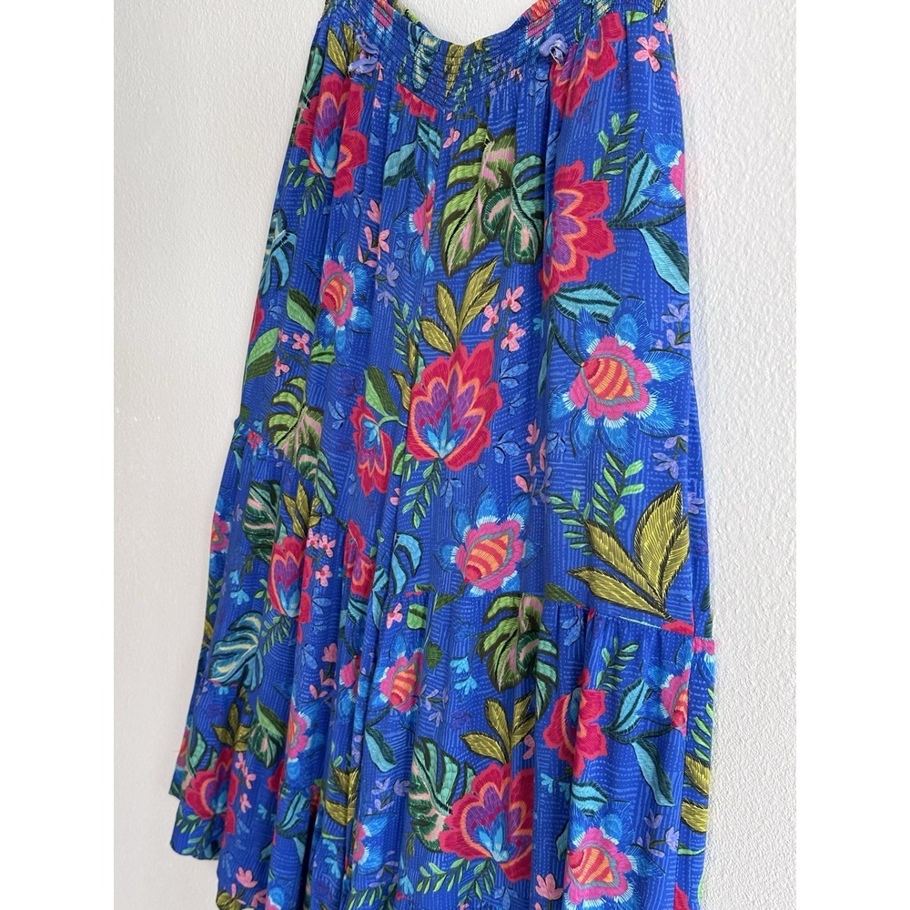 Johnny Was Rumba Tiered Pants L Blue Floral Rayon Palazzo Wide Leg Boho Resort - Picture 6 of 16